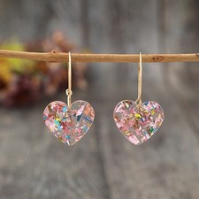 1 Pair Elegant Resin Heart Drop Earrings Multicolor Sequins Bohemian Earrings 