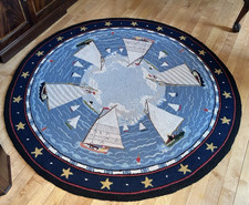 Fine Claire Murray Cape Cod Cat Boat 6' Round Hand Hooked Wool Rug