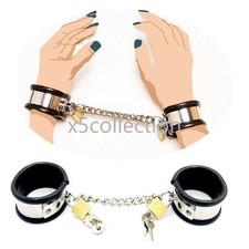 Stainless Steel Lockable Neck Collar Handcuffs Ankle Cuffs Slave Leg Restraints