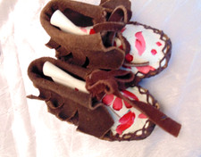 Vtg Layette 3-6 Mo Baby Girl Hand Painted Leather Moccasin Bootie Crib Shoes