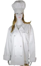 Uncommon Threads Women's Lg. Exec. Chef Jacket Coat w/ toque Hat DB. Long Sleeve