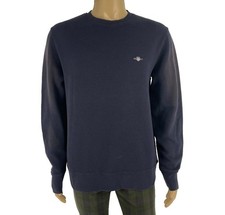 GANT Men Navy Blue Texture Crew Neck Jumper Sweater Size M