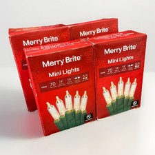 Lot of 4 Christmas Holiday 70 ct Mini String Lights Clear Green Merry Brite Set