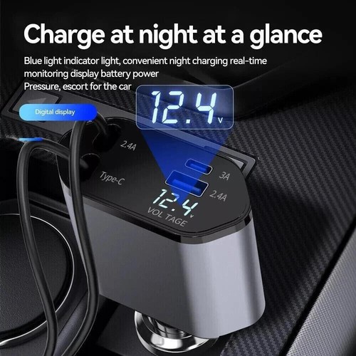 Chargeur Voiture Rétractable 4 en 1 Chargeur Téléphone Voiture Rapide 120W avec Câble USB Type C - Photo 12 sur 24