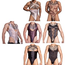 Men Lingerie Babydoll Leotard Underwear Jumpsuits Exotic Rompers Glossy Tights