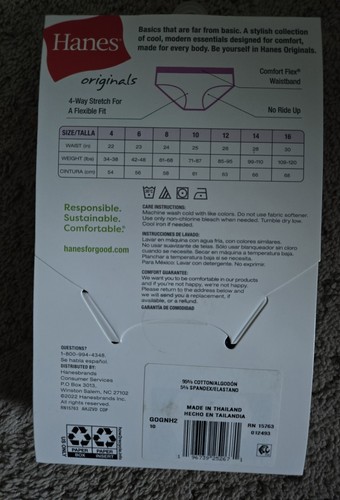 Hanes Girls Originals 5 Pack Stretch Hipster Panties Size 10 NIP - Picture 3 of 3