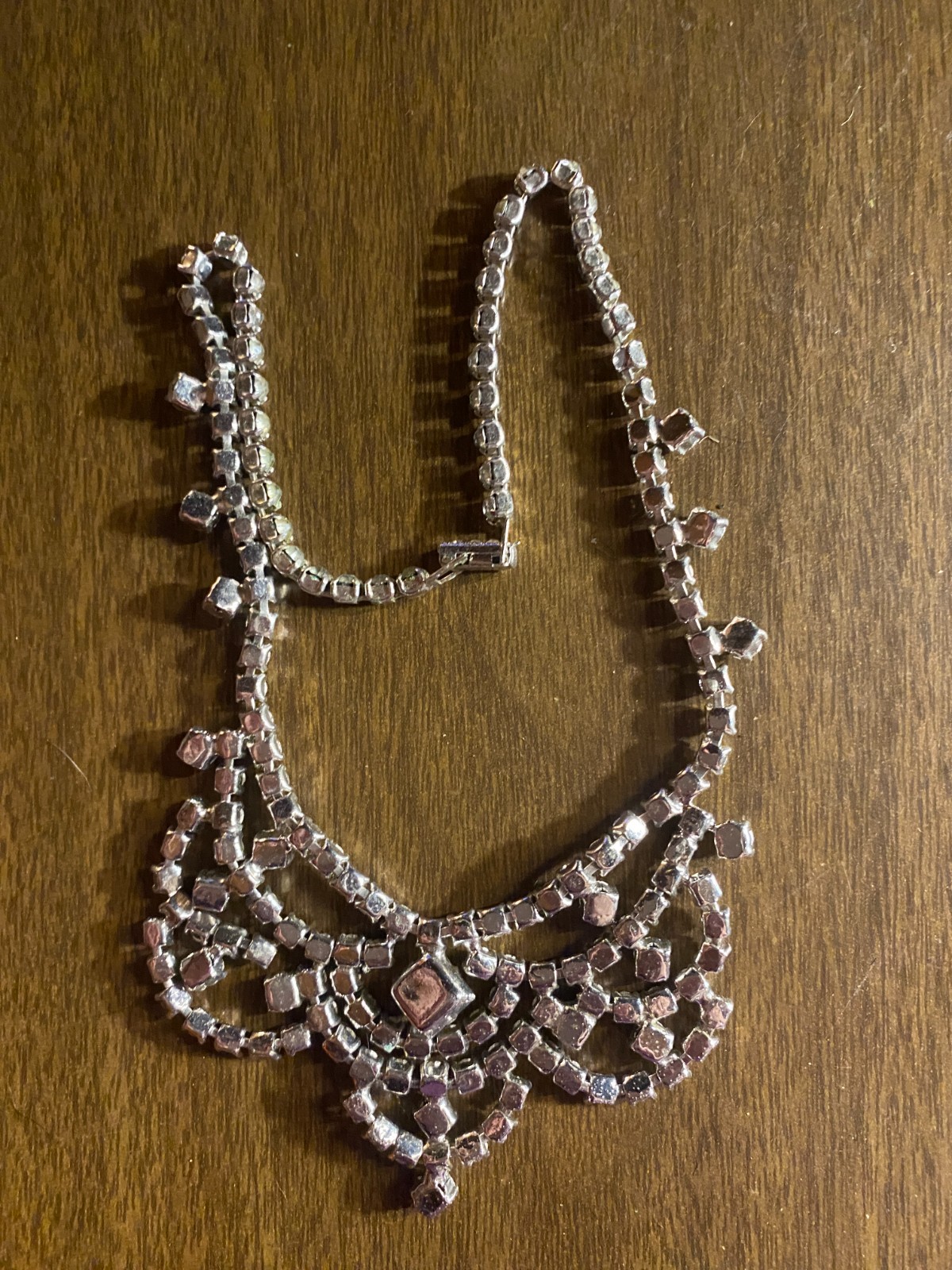 Vintage Large STATEMENT Rhinestone Silver tone Ne… - image 2