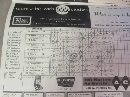1956 MILWAUKEE BRAVES VS. BROOKLYN DODGERS PROGRAM & SCORECARD - Picture 9 of 9