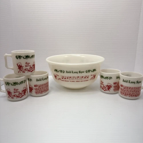 Vintage 1950’s Tom & Jerry Bowl W/ 5 Mugs- Egg Nog Bowl- Great Condition!