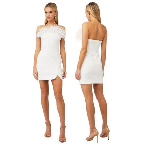 LIKELY Katy Real Ostrich Feather Mini Dress Wedding Bridal Cocktail Party 2