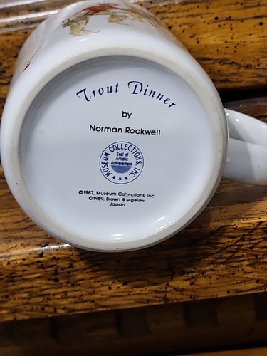 Norman Rockwell Vintage 1987 Fishing Coffee Mug Cup "Trout Dinner” 12 oz. 3.75” - Imagen 6 de 6