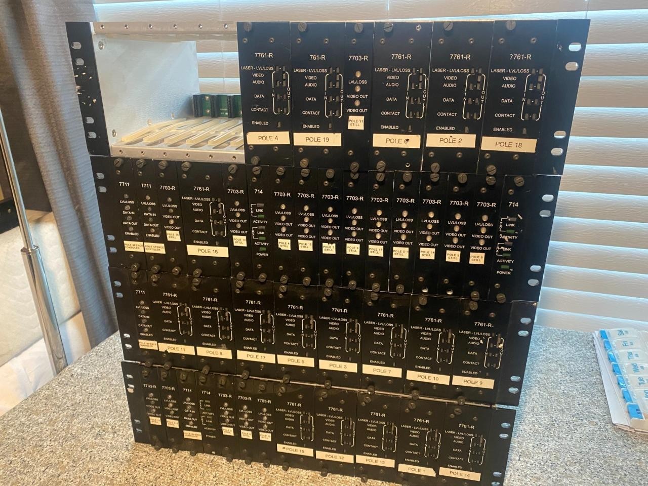 GE Security Fiber Optic Surveillance Video 4 Racks, 42 boards, 7761R, 7711, 7703