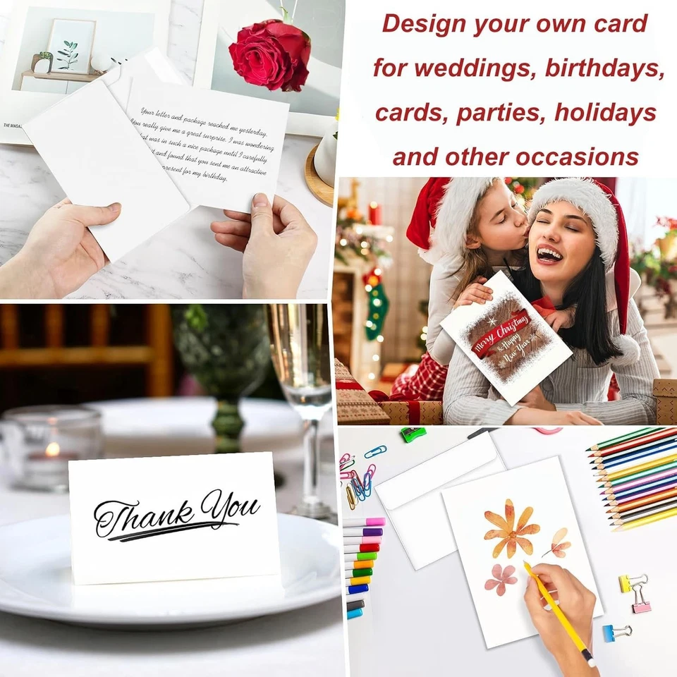 Tarjetas y Sobres en Blanco 4x6, Paquete de 25 Cartulina de Invitación Blanca con Sobres Foto 2 de 4