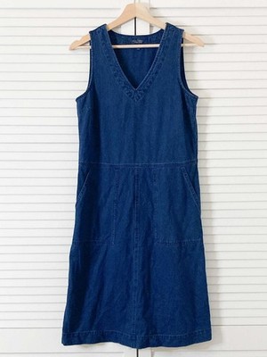 Seasalt Denim Dress Size 8 Beacon Point Blue Sleeveless Organic Cotton V-Neck