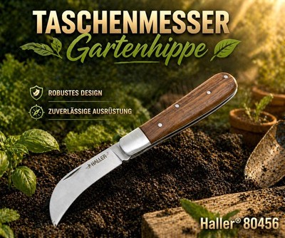 KAAN* Haller  Taschenmesser Gartenhippe mit Holzgriff Gärtnermesser Klapp Messer