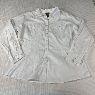 Wrangler Western Pearl Snap Dress Shirt Womens 3X White Poplin Stretch Cowgirl