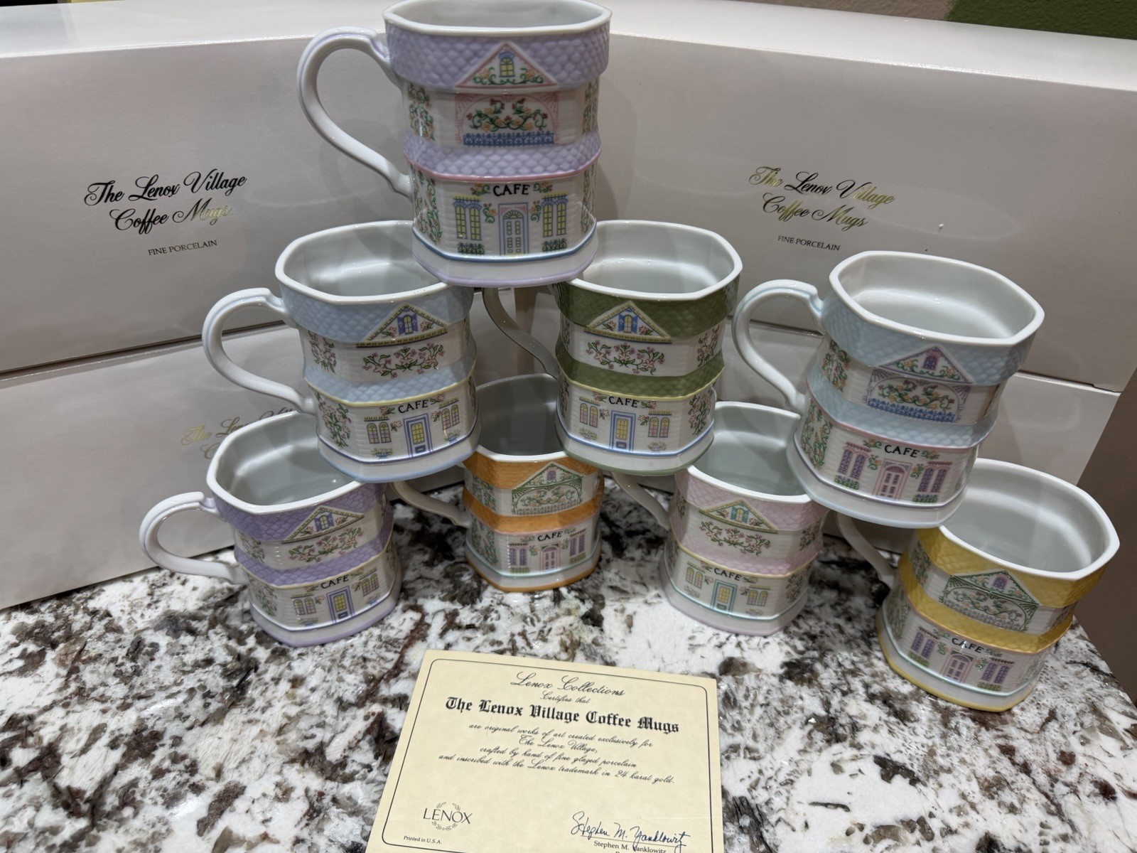 1992 Lenox Spice Village Coffee Mugs Cups Set of 8 Vintage - New in Box RARE