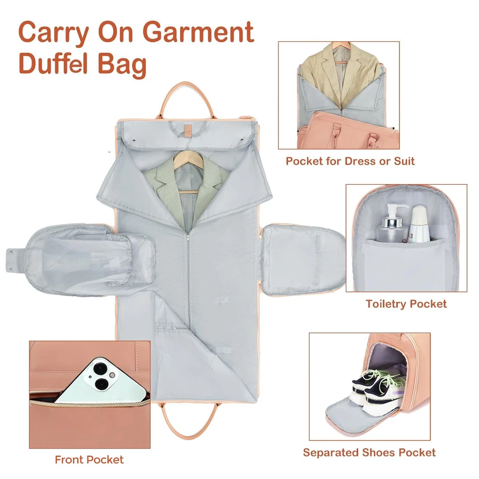 Garment Bag for Travel, Large PU Leather Carry On Garment Bag, 3 in 1 Hanging... - Image 3 of 4
