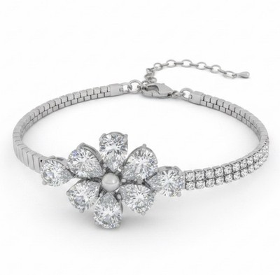 Rhinestone Cubic Zirconia Silver Tone Tennis Bracelet Women Jewelry Bangle
