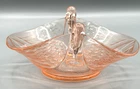 Vintage 1930s FENTON Pink Depression Glass Double SWAN Handled Candy Dish Bowl