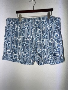 Mens  L TOMMY BAHAMA Relax Navy White Floral and Stripe Swim Trunks