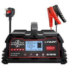 20A Smart Car Battery Charger Pulse Repair 12V/24V Lead-Acid & 12V Lifepo4 Black