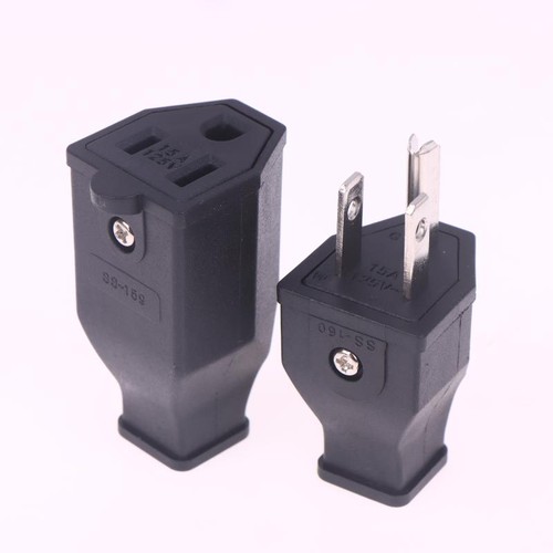 1/2PCS Black 125V 15A US Female Male Connector USA Triprong Power Outlet_W - Afbeelding 2 van 14
