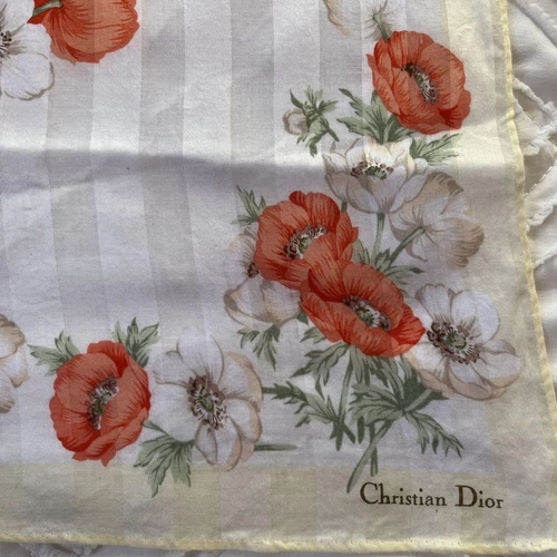 Mouchoir Christian Dior coton 47 cm 18" carré fleur orange
