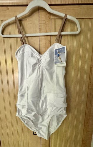 Mondor White Shiny Satin Ballet Dance camisole & corset style Leotard Size L