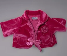 Build A Bear Jacket Vintage Velvet Pink Coat Rose Flower Accent Tie Belt Rare