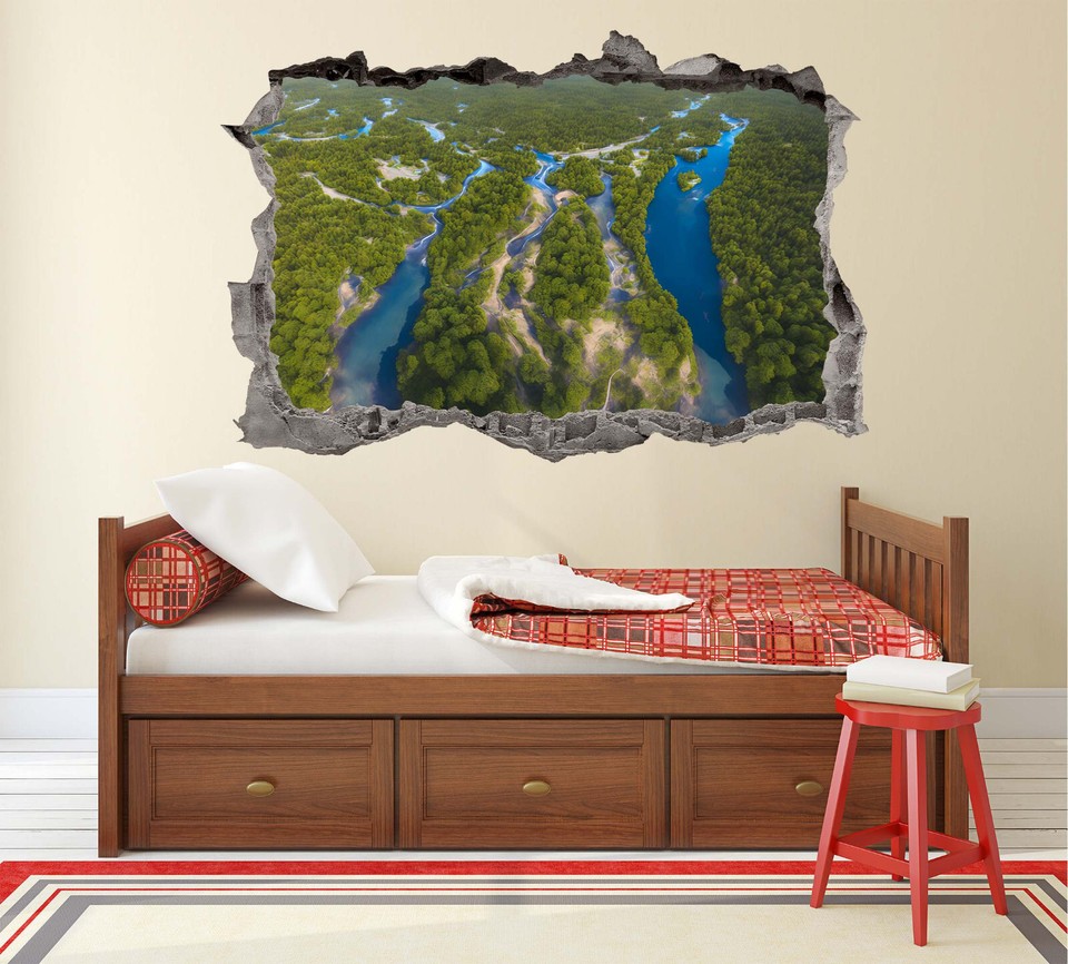 Forest River Wall Decal 3D AI Graphic Wall Art Sticker, Wall Decor