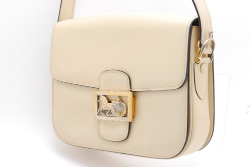 Vintage CELINE Shoulder bag Horse Carriage Leather Beige Authentic - Picture 2 of 10