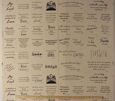 Bible Verses Wise Sayings Quilting Blocks Cotton Fabric Panel - Ecru D685.02