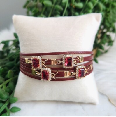 New Ryze Women's Burgundy Gold Vegan Leather Magnetic Wrap