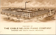 CABLE-NELSON PIANO COMPANY FACTORY - OLD ADVERTISING REAL PHOTO POSTCARD