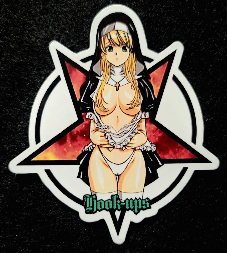 HOOK-UPS HOOK UPS STICKER VINTAGE "NAKED NUN" 3 3/4 X 4 1/8 GLOSSY