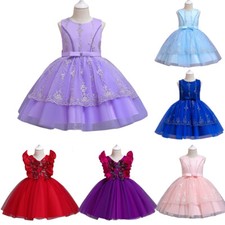 Toddler Kids Girls Sleeveless Bridesmaid Wedding Party Lace Tutu Dress Prom Gown