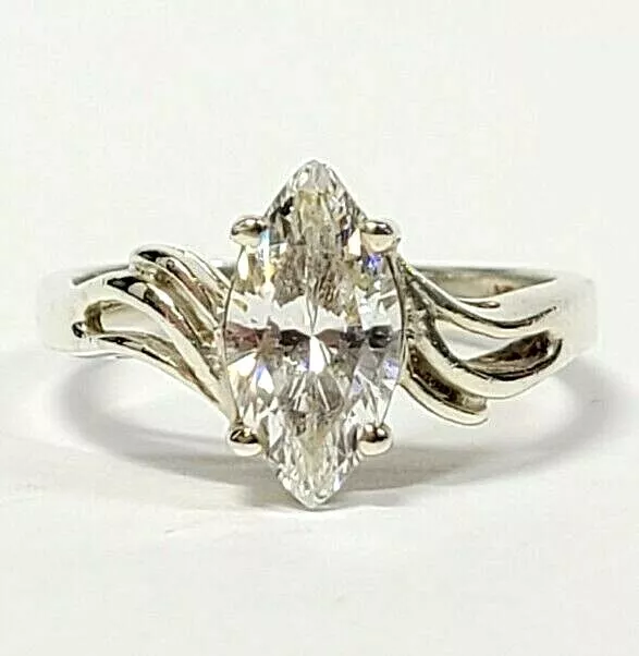 Diamonique Sterling Silver Marquise Cubic Zirconia Ring Size 7 1 2