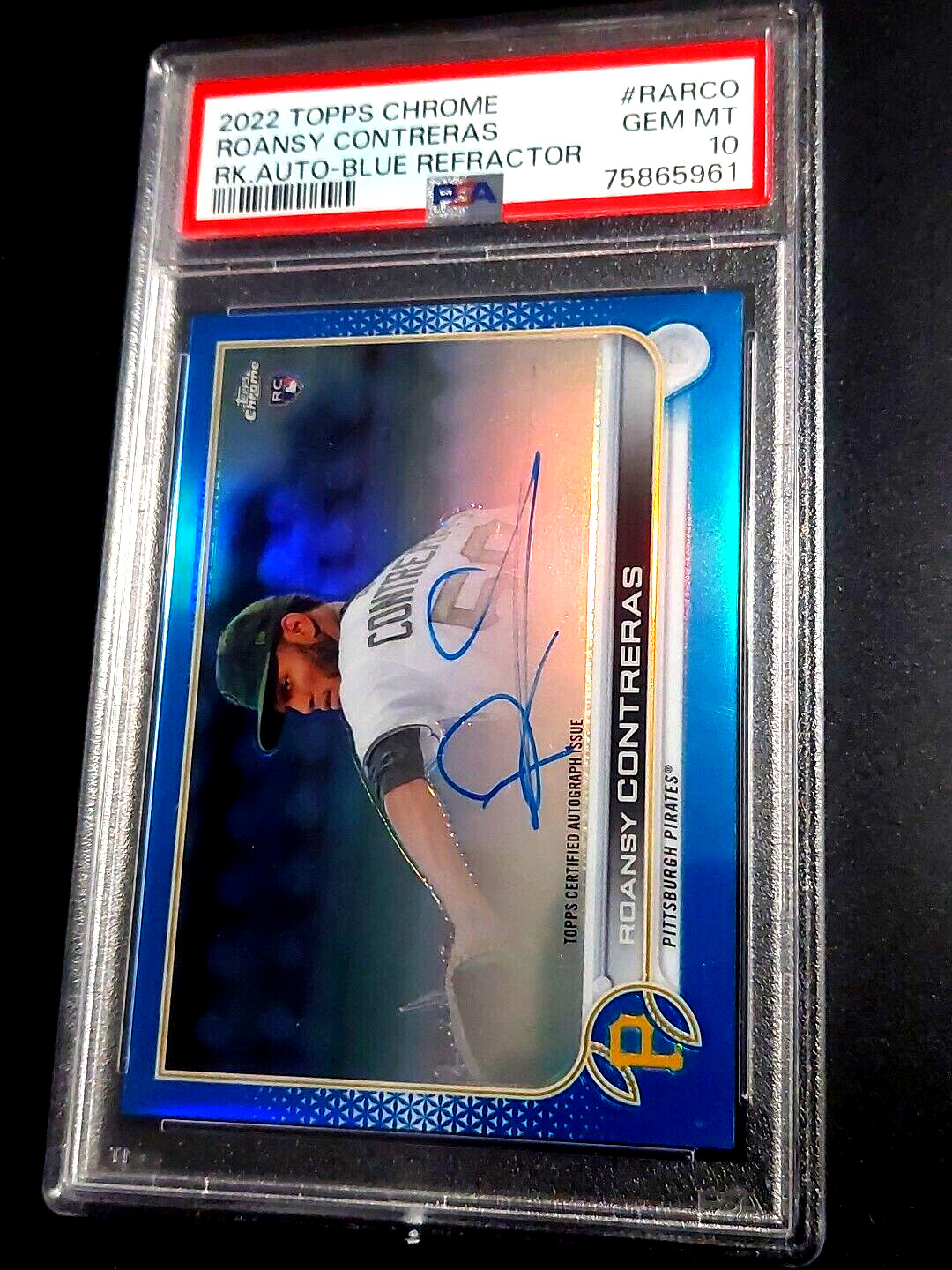 2022 Topps Chrome Roansy Contreras RC Auto Blue Refractor /150 PSA 10