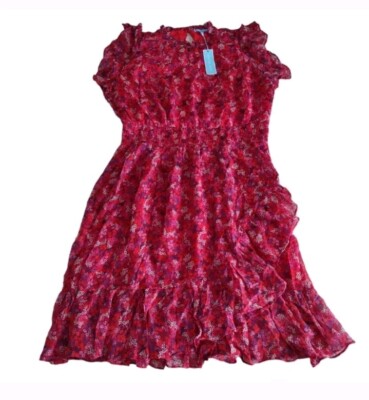 Draper James XXL Kacey Faux Wrap Ditsy Floral Raspberry Pink Dress