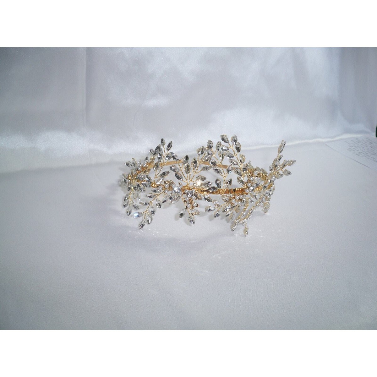 Gold rhinestone crystal headband, Bridal headband , prom party tiara headband Gold Rhinestone Flower Crown Headband Set for Brides and  main image 4