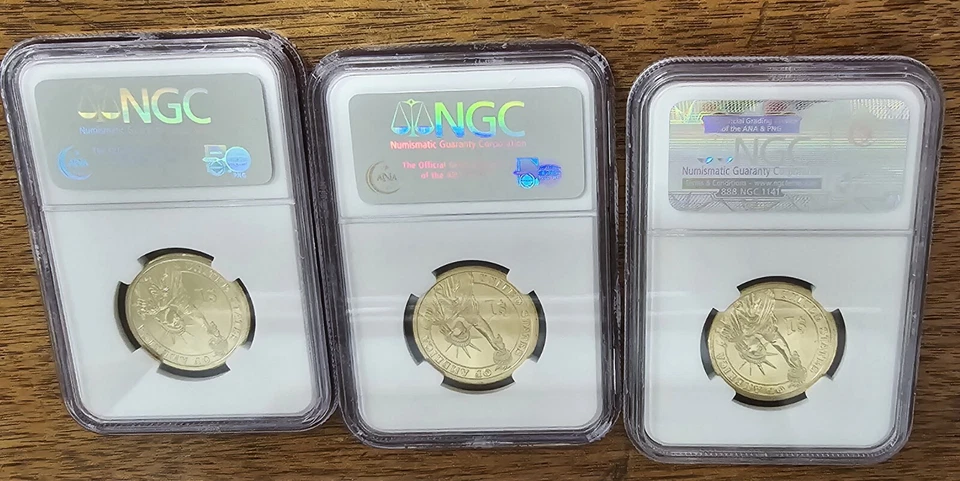 Lot Of 3 NGC MS65 Edge Error $1 Coins - 2007 Adams & Washington & 2010 Fillmore - Image 2 of 4