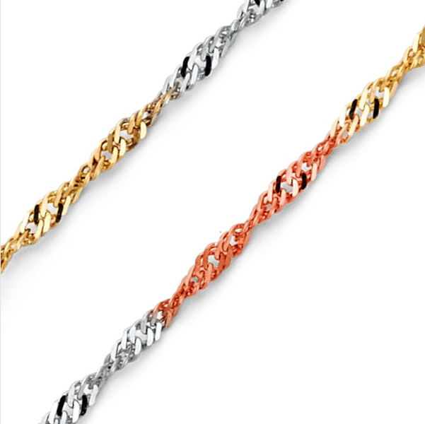 14K Solid Yellow White Rose Gold Singapore Necklace Chain 1.5mm 16-24 ...