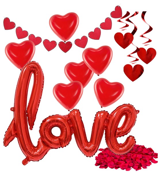 Xxl Valentinstag Deko Set Herzballons Girlande Love Folienballon RosenbläTter-image