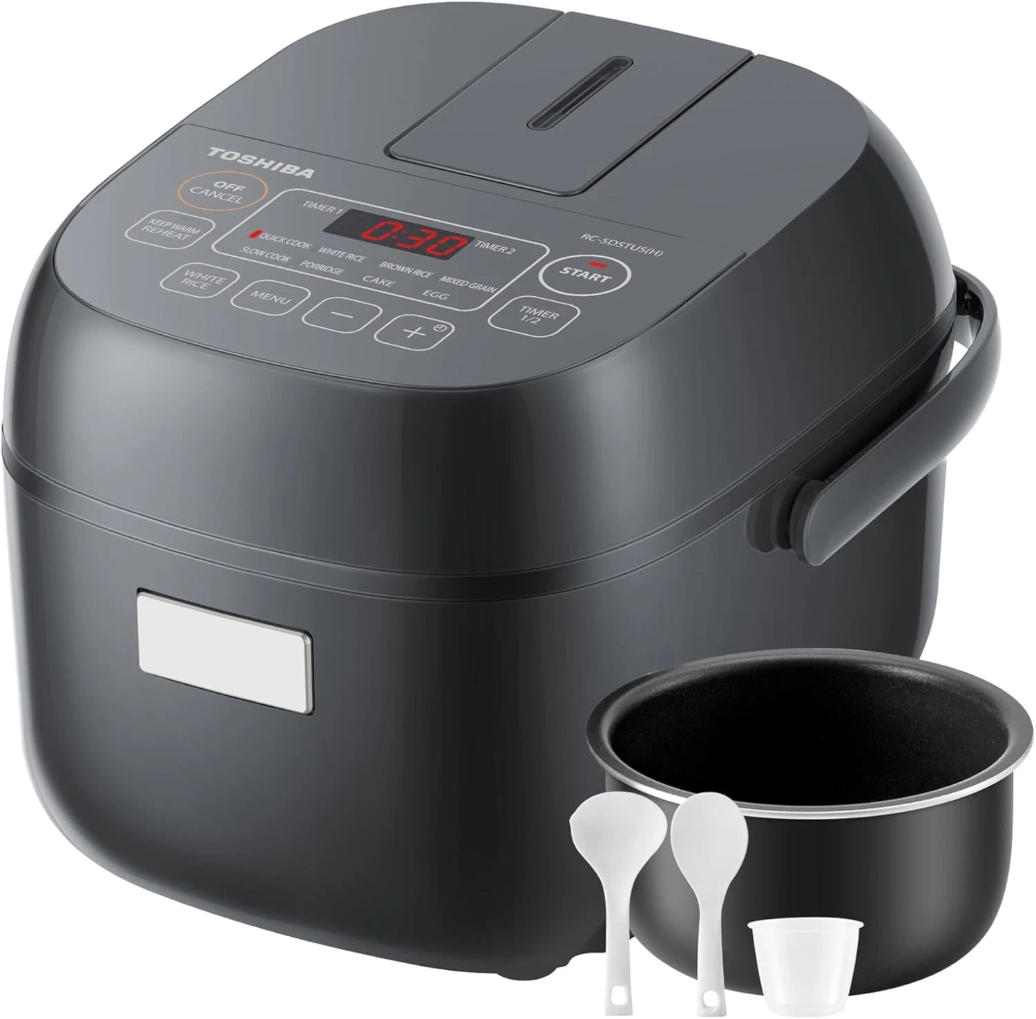 Compact 3-Cup Rice Cooker with LCD Display & 8 Cooking Functions, Grey
