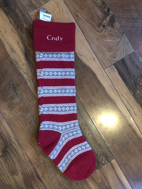 New Pottery Barn Kids Fair Isle Red Gray Striped Christmas