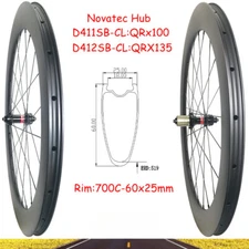 700C 60x25mm Road Bicycle Wheelset Carbon 24 Hole Tubeless Novatec Hub XD XDR