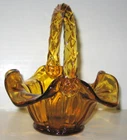 Vintage Fenton Amber Ruffled Edge Glass Basket