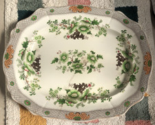 Davenport Large Antique Meat Platter  48 cm. by 38 cm.  Japan Flowers, green.