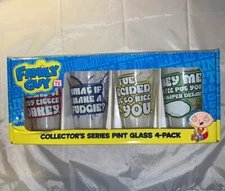 Family Guy Pint Glass 4 Pack - Collector's Series In Original Box 2009 ICUP Inc